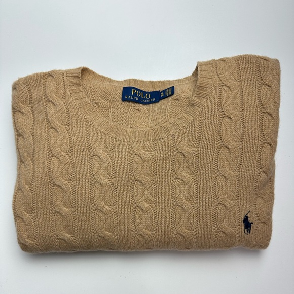 Polo Ralph Lauren Men's Tan Cable Knit Sweater Cashmere Wool Blend Size XL - Picture 5 of 8